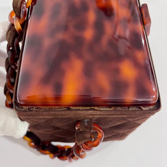 Chanel Vintage Quilted Brown Suede Box Bag with Tortoise Hardware - Picture 11 of 13